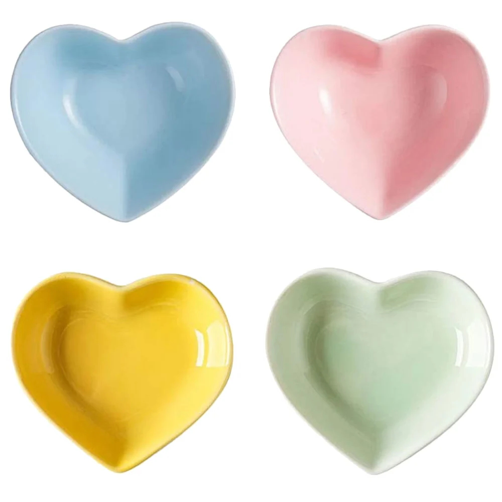 4Pcs Ceramic Seasoning Plates Ceramic Dipping Bowls Heart Shaped Spice Bowls Condiment Bowls