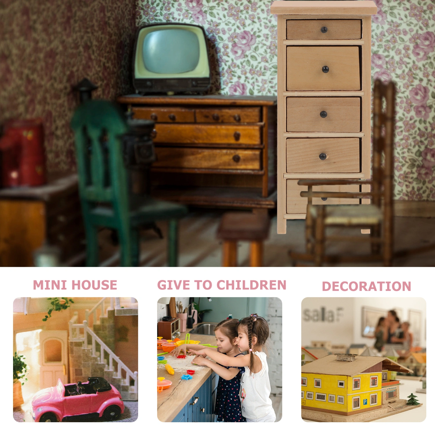 Doll House Wooden Storage Cabinet Mini Wooden Storage Cabinet Miniature Cabinet Model