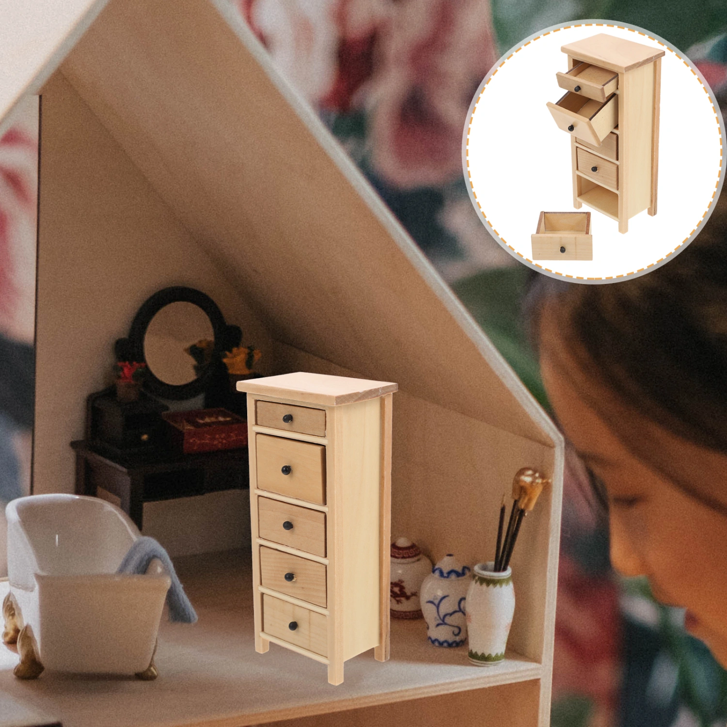 Doll House Wooden Storage Cabinet Mini Wooden Storage Cabinet Miniature Cabinet Model