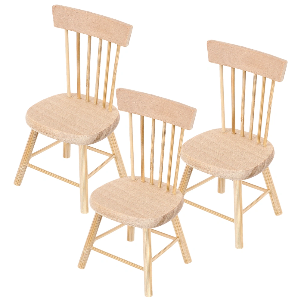 3pcs Doll House Chairs Furniture Miniature Chairs Doll House Decors Accessories