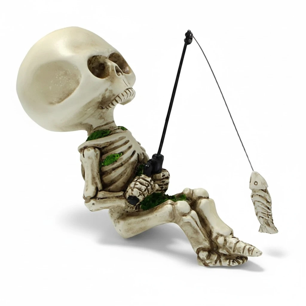 Fishing Skull Ornament Resin Decoration Desktop Decor Pool Fishing Skull Statue