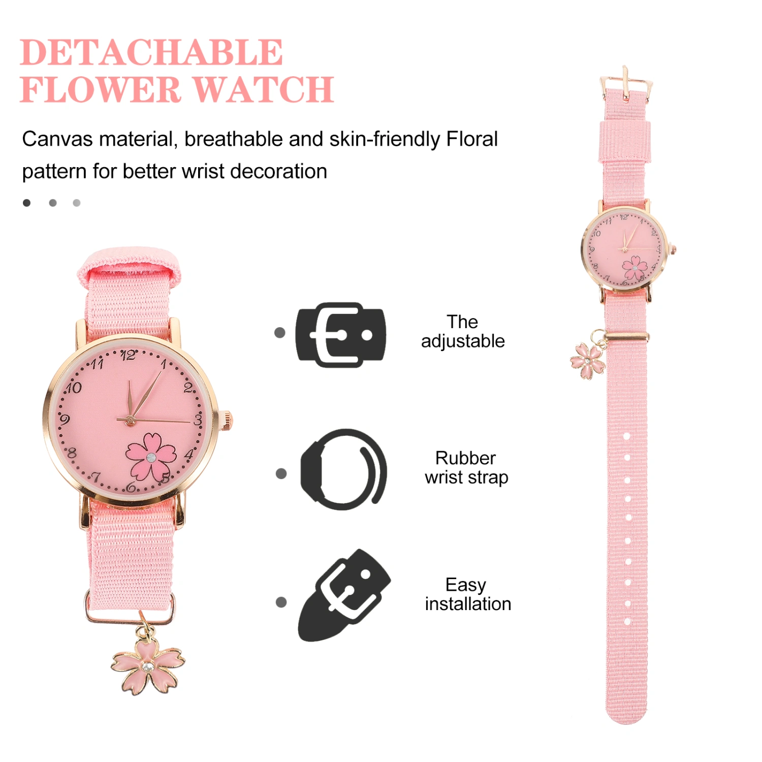 Kids Wristwatch Detachable  Canvas Band Watch Decorative Wrist Watch All-match Girls Watch