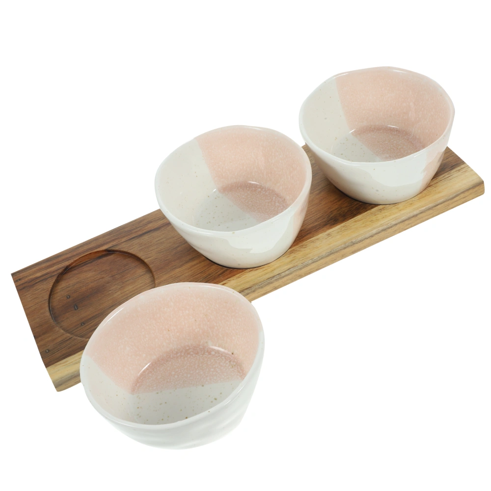 1 Set of Ceramic Snacks Bowl Dried Fruit Dish Dessert Nut Snack Storage Container with Wood Tray