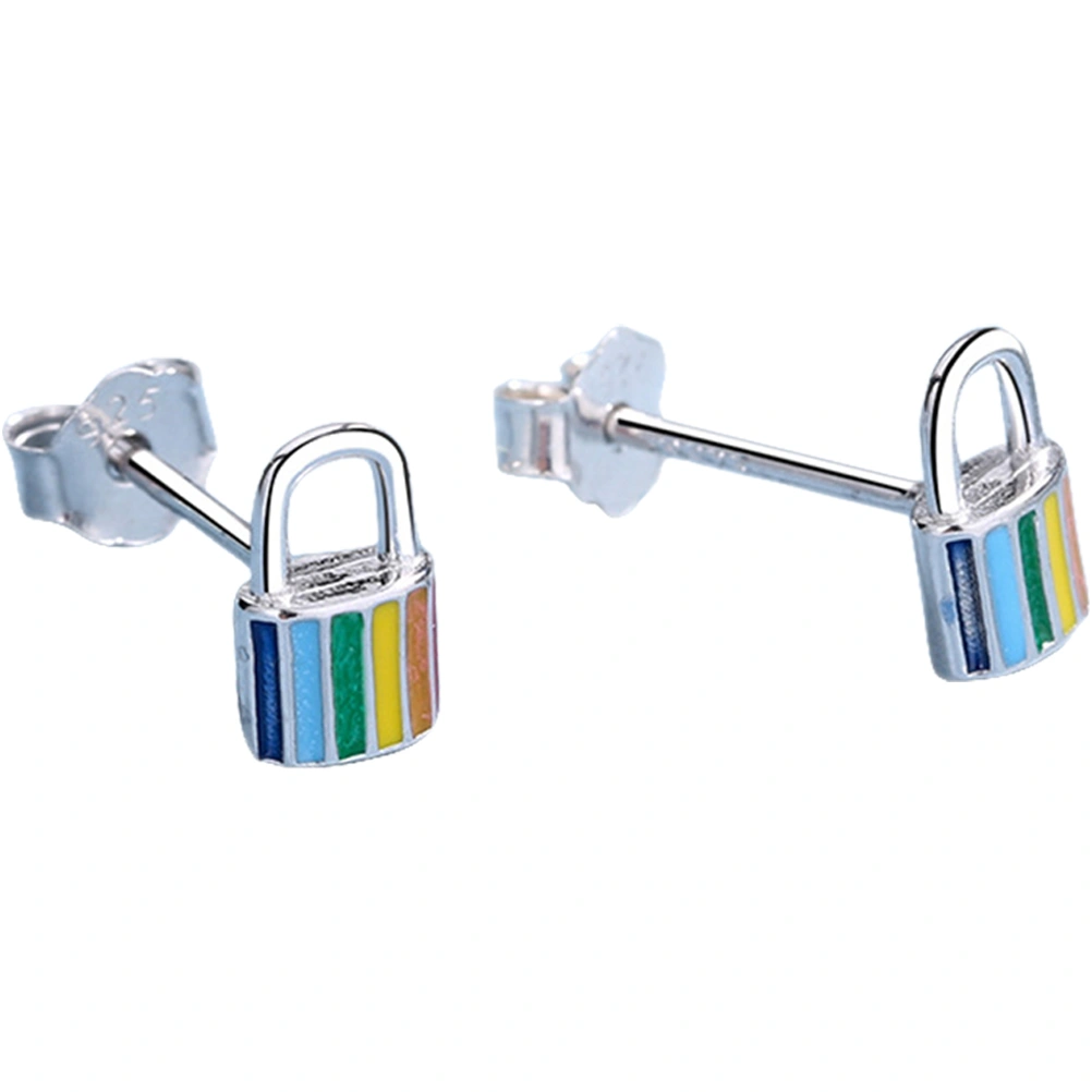 1 Pair Colorful Lock Ear Studs Women Stud Earrings Ear Jewelry Costume Jewelry