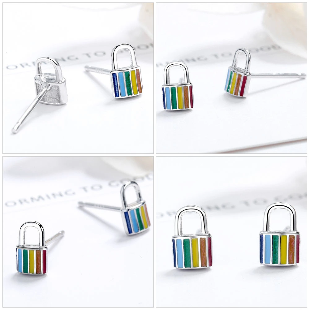 1 Pair Colorful Lock Ear Studs Women Stud Earrings Ear Jewelry Costume Jewelry