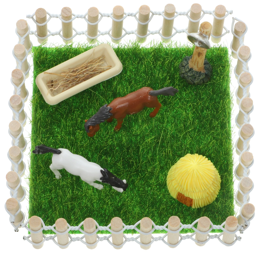 1 Set Miniature Horse Ranch Realistic Miniature Stud-Farm Decor Microlandscape Layout Model