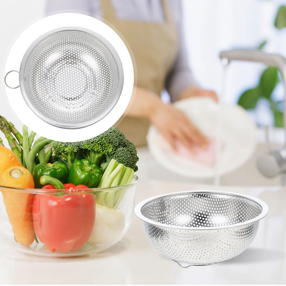 Stainless Steel Colander Rice Strainer Vegetable Drain Basket Rice Washing Basket