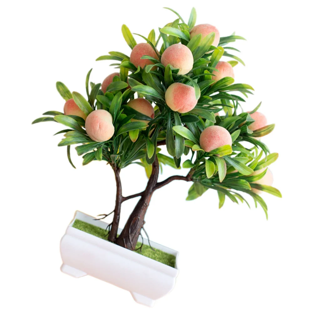 Potted Artificial Peach Fruit Tree Bonsai Potted Plant Fake Fruit Tree Decorative Artificial Plant