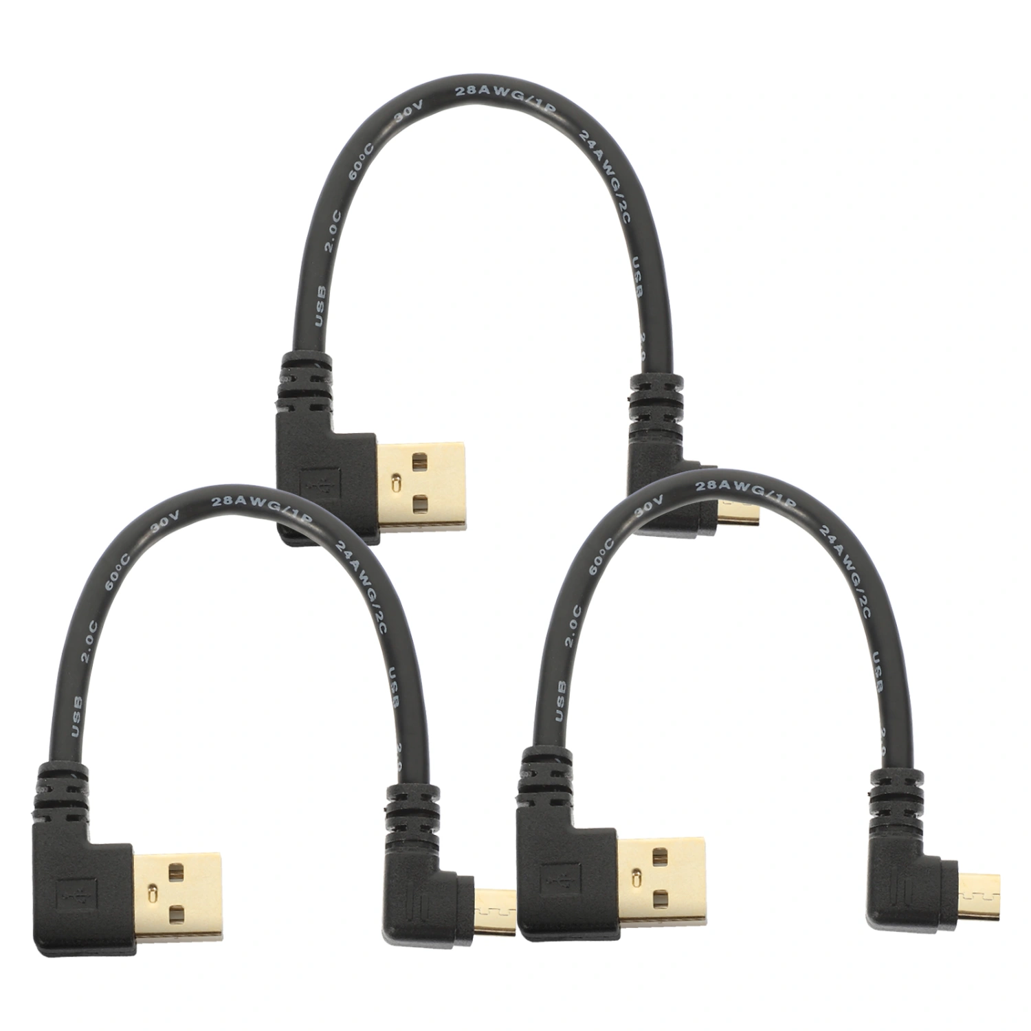 2pcs Right Angle Micro USB Cable Micro USB 90 Degree Adapter Data Sync Cable