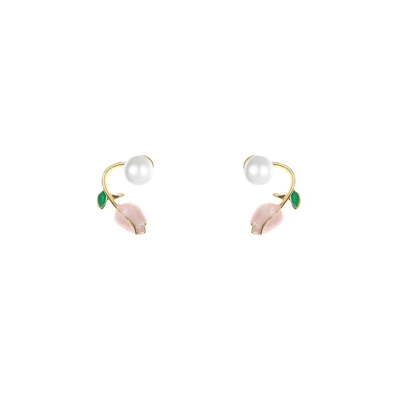 1 Pair Tulip Ear Studs Flower Earrings Women Ear Jewelries Small Ear Studs Pearl Stud Earrings