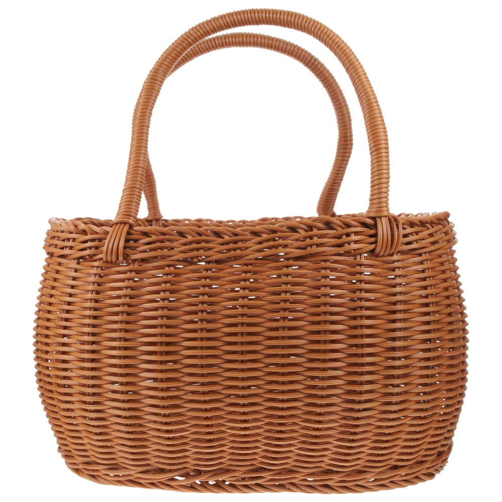 Imitation Rattan Woven Basket Outdoor Picnic Use Woven Basket Portable Fruit Snack Storage Holder With Handle