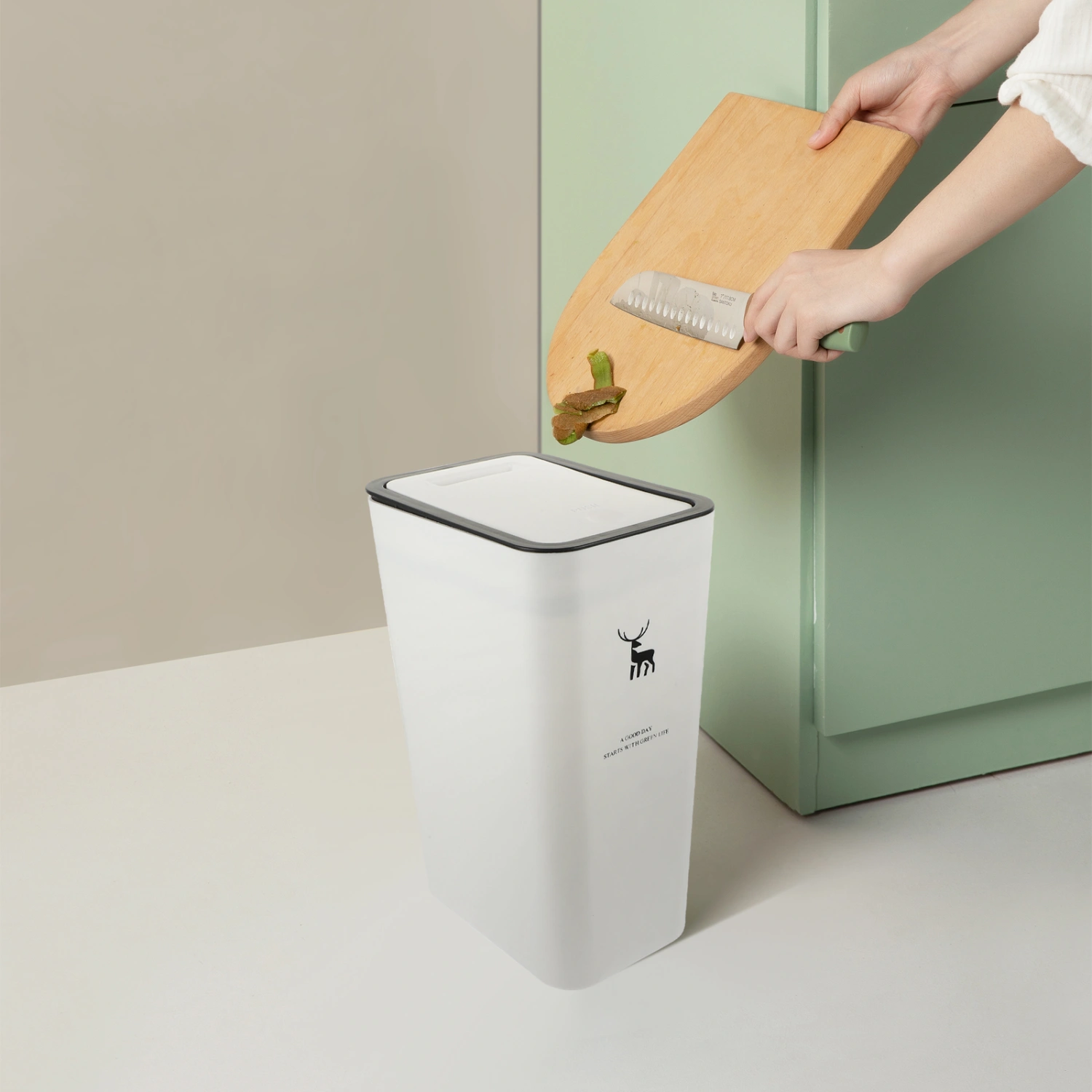 Push Type Trash Can Kitchen Bathroom Trash Can with Lid Garbage Wastepaper Bin