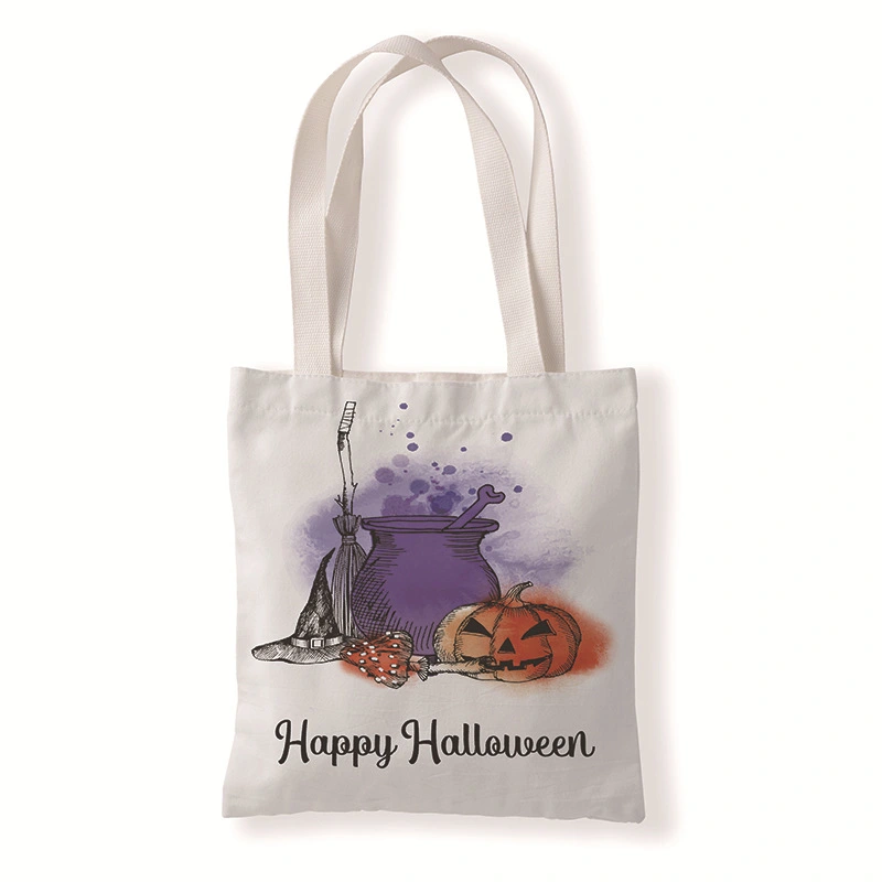 2Pcs Halloween Canvas Bag Canvas Candy Pouch Canvas Treat Bag Halloween Party Favor Tote Bag