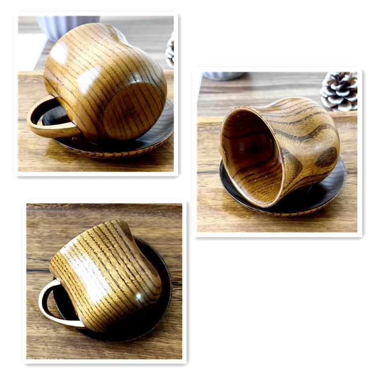 1 Set  Wooden Milk Cup Household Decorative Coffee Mug with Saucer Spoon