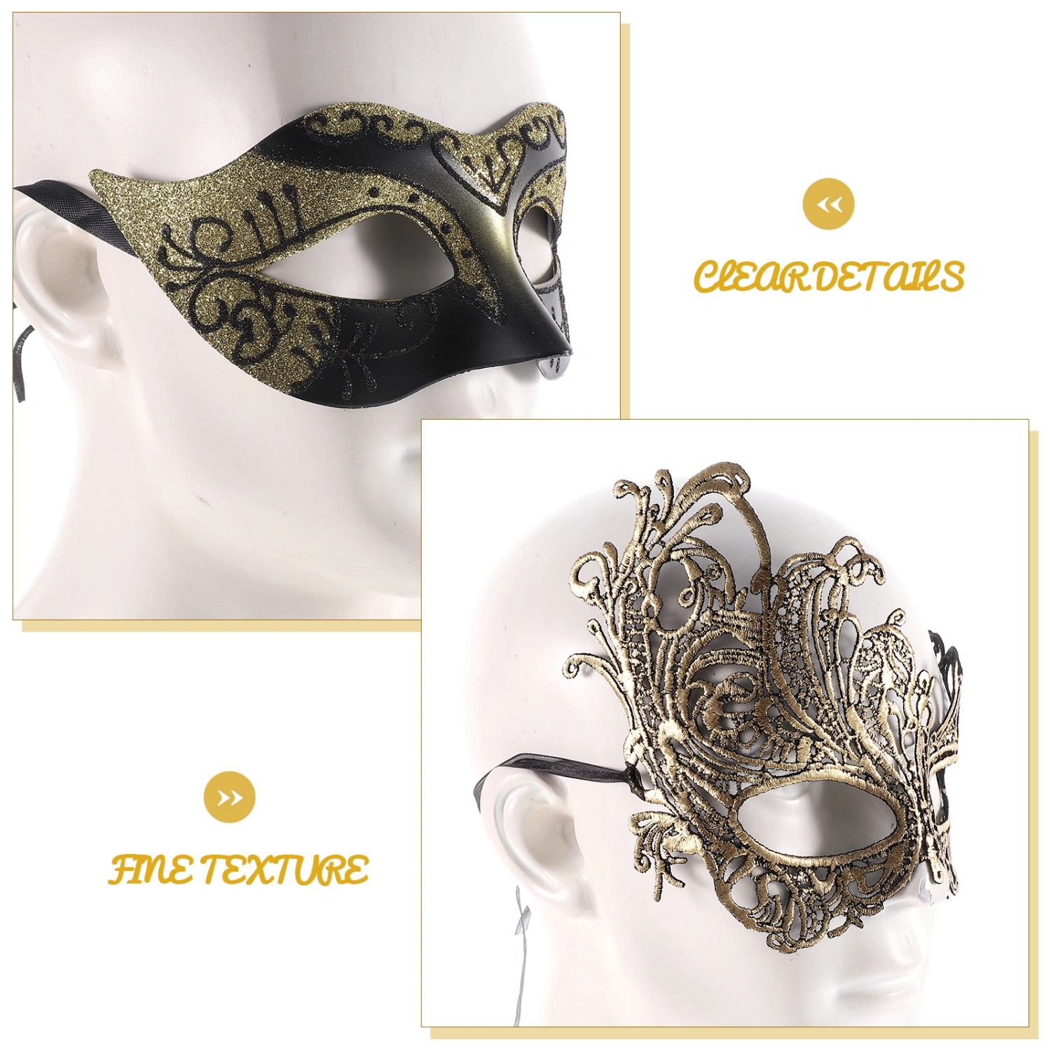 2pcs Costume Ball Cosplay Mask Mysterious Half-face Masquerade Mask Costume Accessory