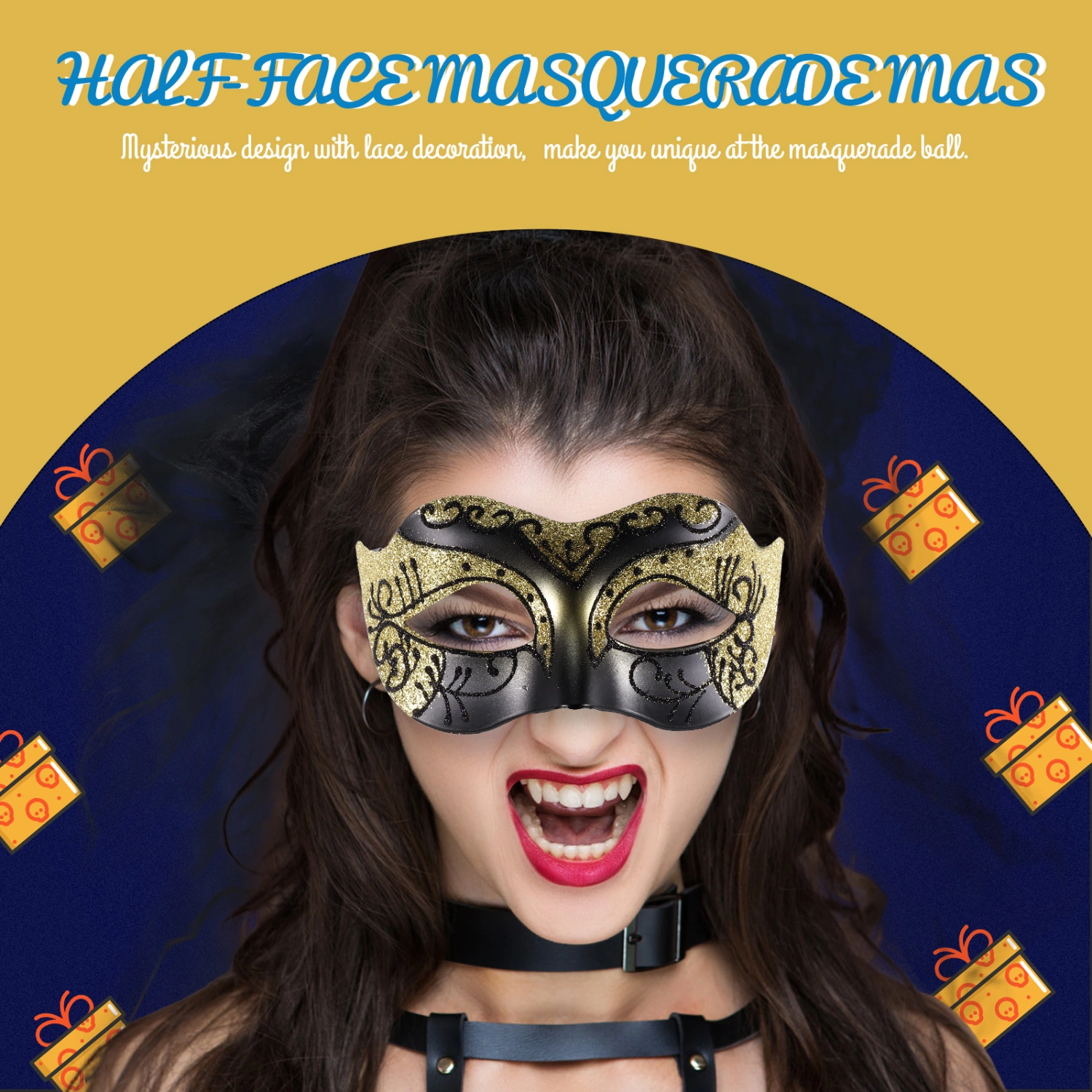 2pcs Costume Ball Cosplay Mask Mysterious Half-face Masquerade Mask Costume Accessory