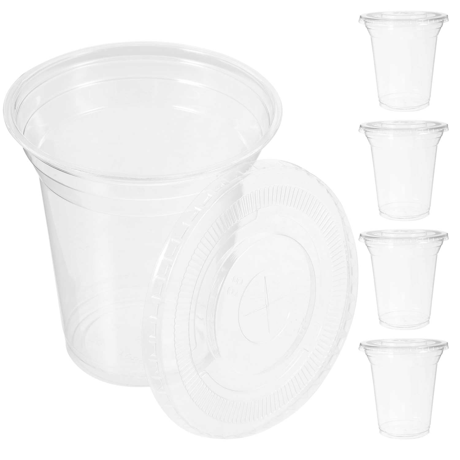 10Pcs Clear Disposable Cups with Lids Transparent Beverage Cups Clear Milk Coffee Cups