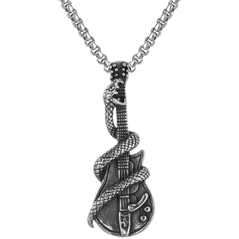 Male Necklace Men Snake Guitar Necklace Stainless Steel Necklace Vintage Pendant Necklace