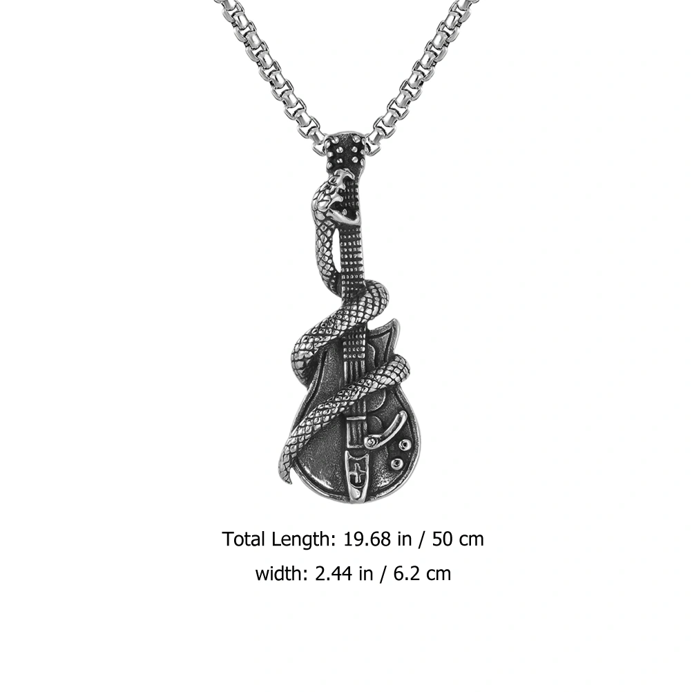 Male Necklace Men Snake Guitar Necklace Stainless Steel Necklace Vintage Pendant Necklace