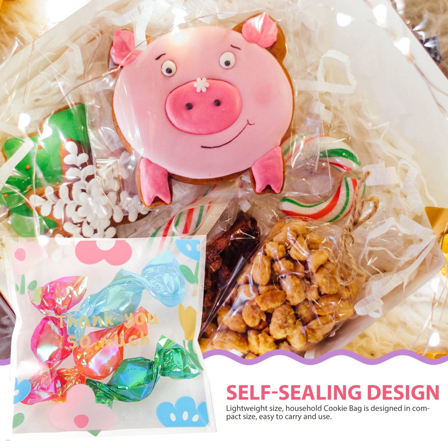 100pcs Transparent Cookie Wrapping Bags Practical Cookie Bags Self-sealing Bags Cookie Bags