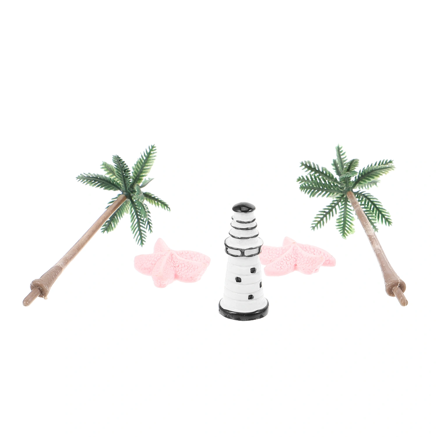 1 Set of Mini Beach Decoration Microlandscape Layout Ornament Beach Style Mini Tree Lighthouse Sea Star