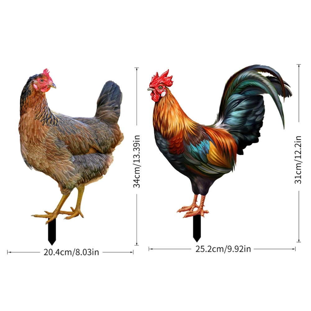 2Pcs Chicken Acrylic Stake Garden Acrylic Hen Chick Sign Acrylic Chicken Stake Lawn Decoration