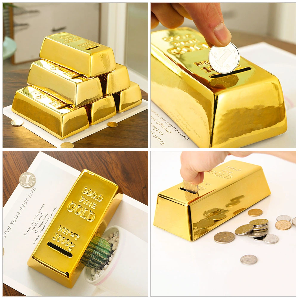 2 pcs Gold Bar Coin Bank Golden Brick Piggy Bank Kids Saving Money Box Children Piggy Banks