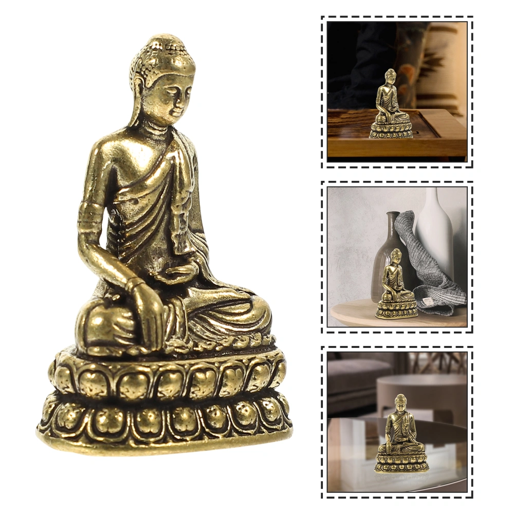 Retro Brass Buddha Statue Desktop Buddha Sculpture Sakyamuni Adornment Brass Buddha Decor