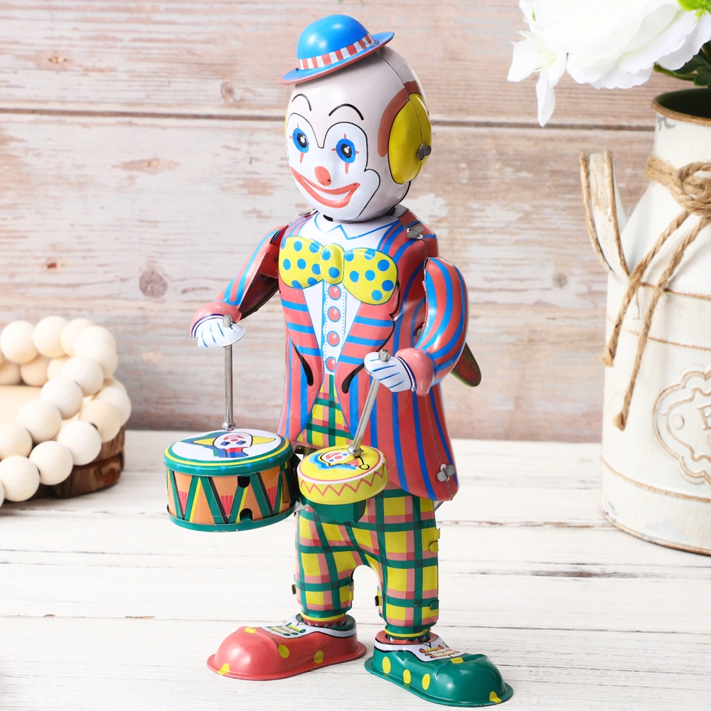 Vintage Clown Drummer Figure Retro Clockwork Wind-up Toy Table Ornament