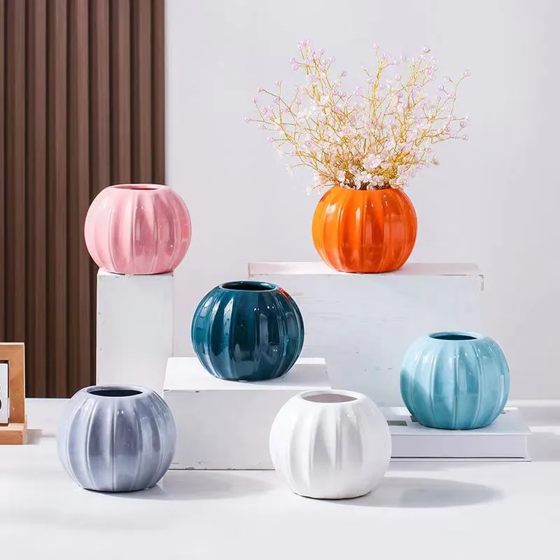 Ceramic Vase Simple Pumpkin Shape Vase Decor Artistic Ceramic Vase for Home