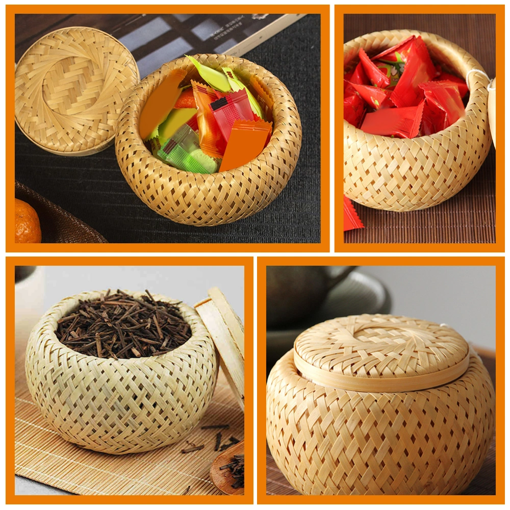 Bamboo Woven Tea Canister Woven Tea Jar With Lid Bamboo Tea Box Loose Tea Storage Basket