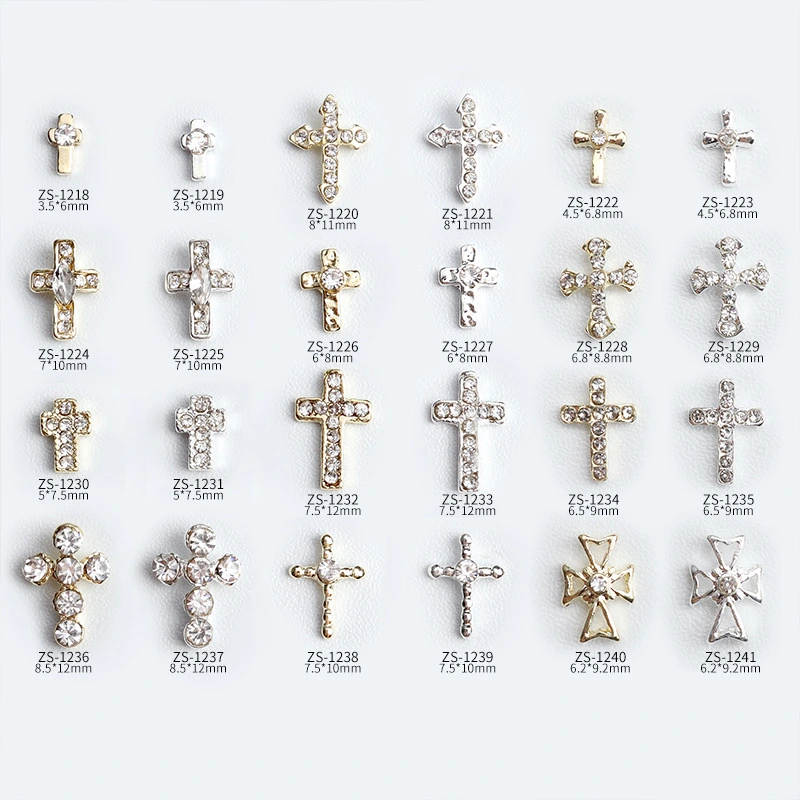 80pcs Cross Nail Charms Nail Rhinestones 3D Nail Gems Women Manicure Art Jewelries