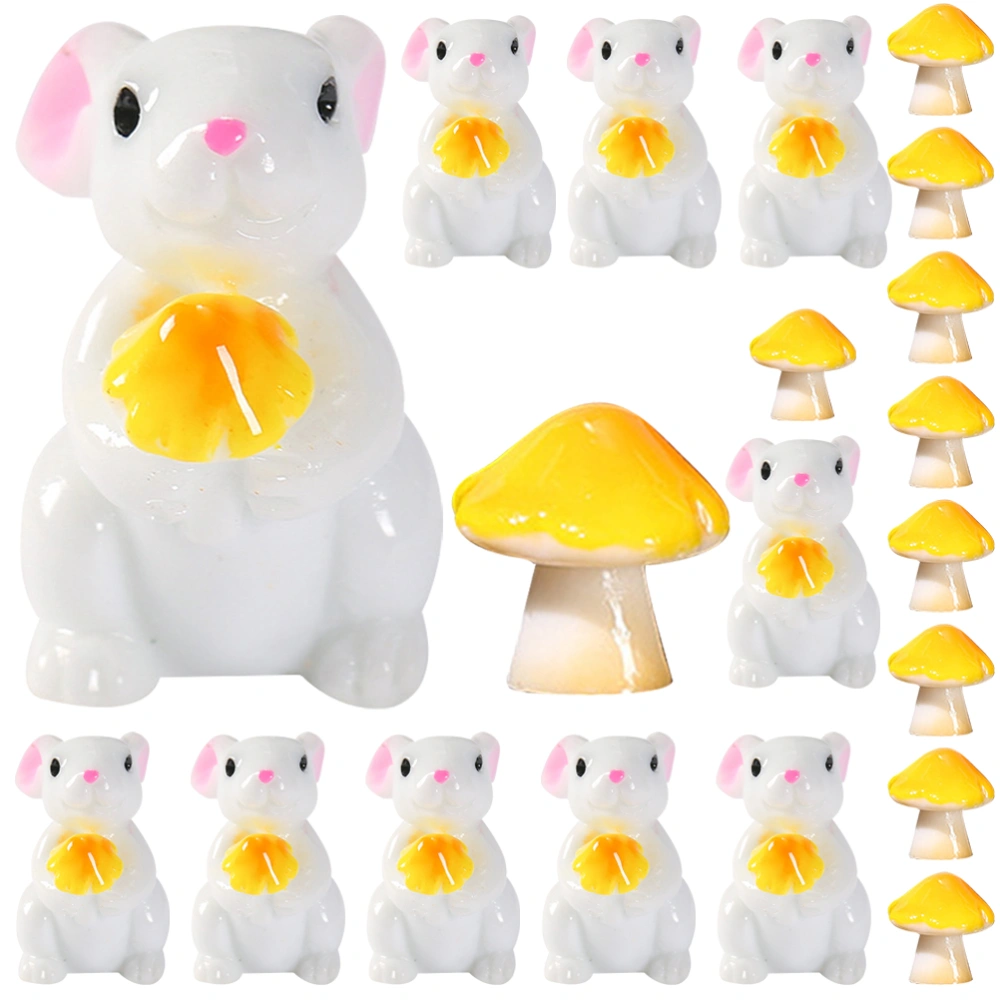 20pcs Miniature Garden Figurine Miniature Bunny and Mushroom Figurine Resin Animal Statue