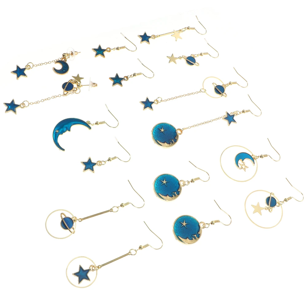 8 Pairs Planet Earrings Earth Planet Asymmetrical Earrings Dangle Drop Earrings Ear Jewelry