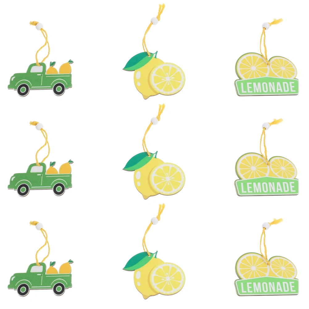 9pcs Lemon Wooden Pendants Summer Wooden Pendant Crafts Embellishments Wood Hanging Ornament