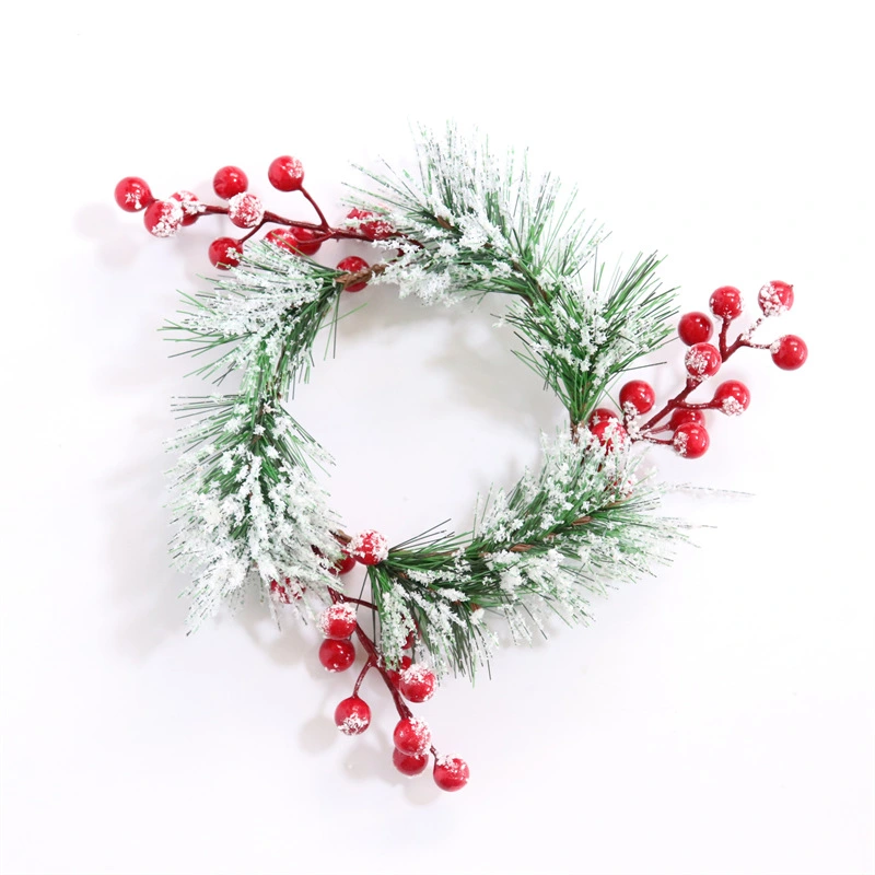 Christmas Candle Rings Artificial Pine Candle Rings Red Berry Candle Decor for Pillar Candle