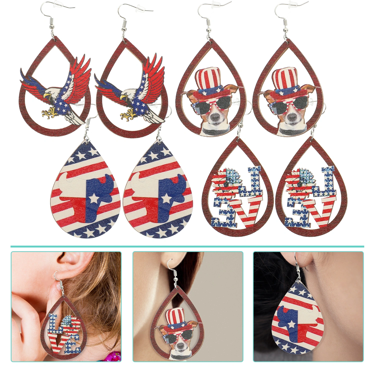 4 Pairs Fourth Of July Earrings Drop Dangle Earrings Independence Day Earrings For Women