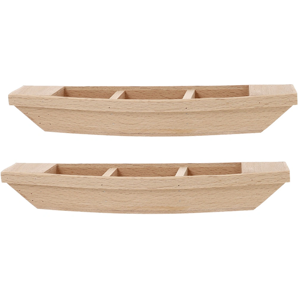 2pcs Wooden Boat Model Decor Wooden Unfinished Boat Ornament Home Desktop Boat Wood Crafts