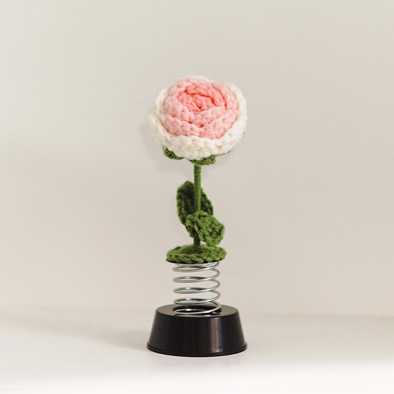 Potted Artificial Crochet Flower Handmade Knitting Flower for Office Desk Decor Shelf Rose Decor