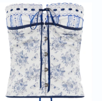 Fashionable Back Lace-up Pure Cotton Embroidered Tube Top