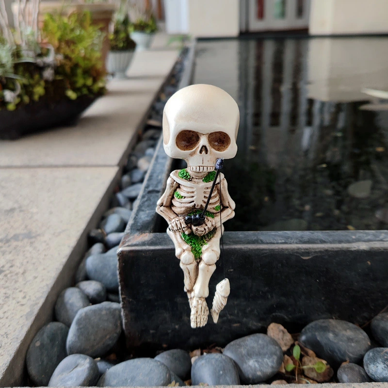 Resin Skeleton Decor Fishing Skeleton Adornment Garden Fishing Skeleton Ornament Yard Decor