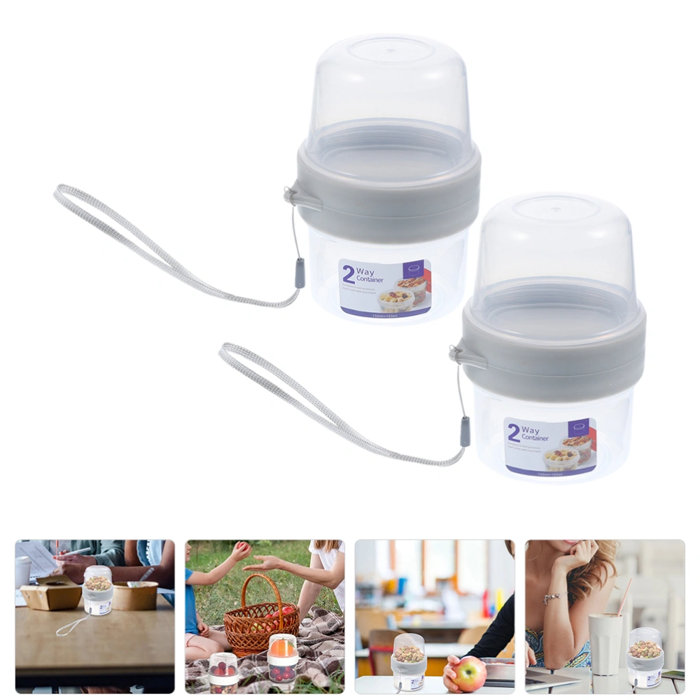 2 Sets Breakfast Yogurt Cups Portable Double Layer Cereal and Milk Container