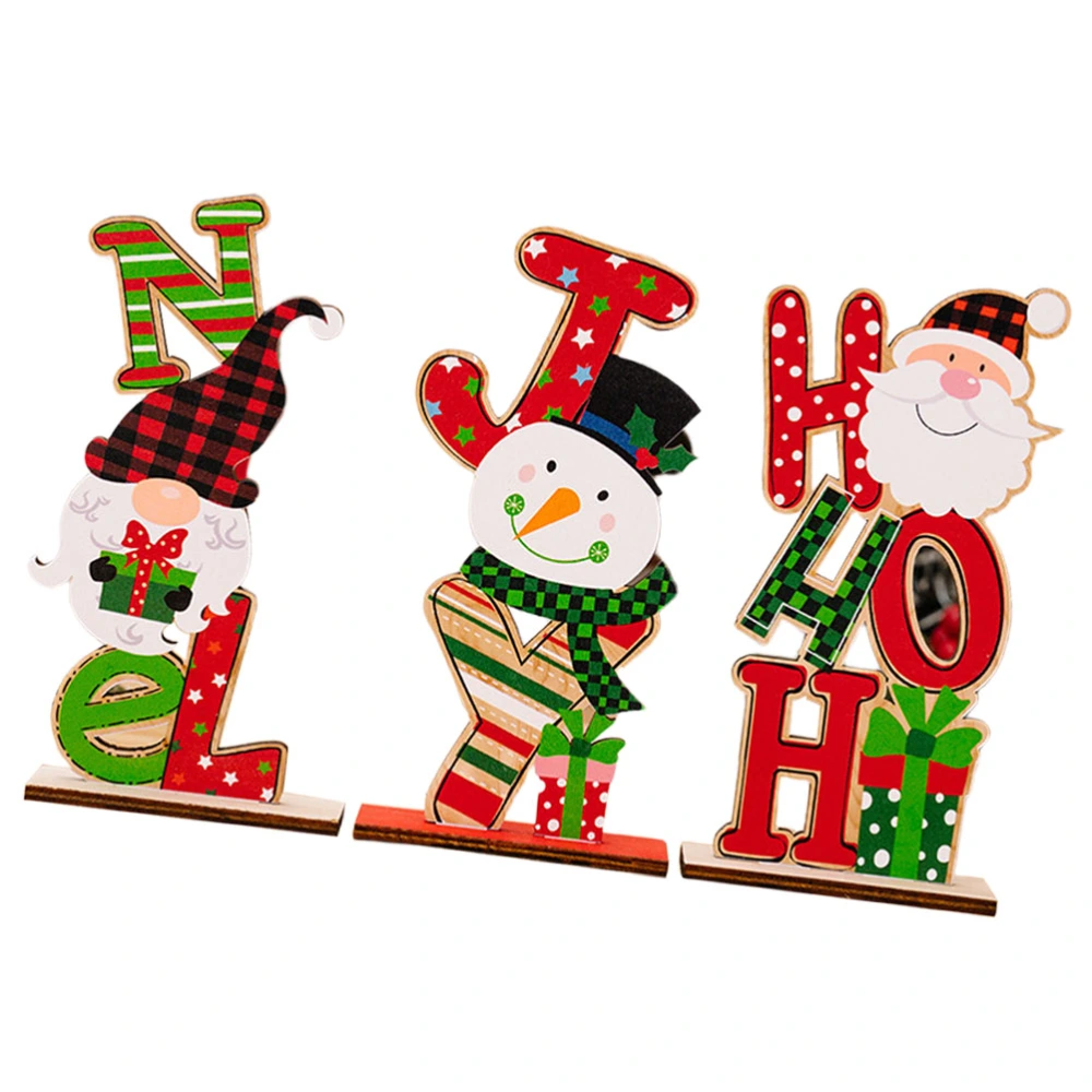 3pcs Christmas Themed Adornment Desktop Cartoon Ornament Christmas Wooden Craft