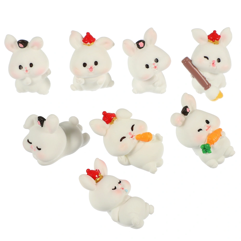 8pcs Tiny Rabbit Crafts Resin Bunny Ornaments Garden Micro Landscaping Ornaments