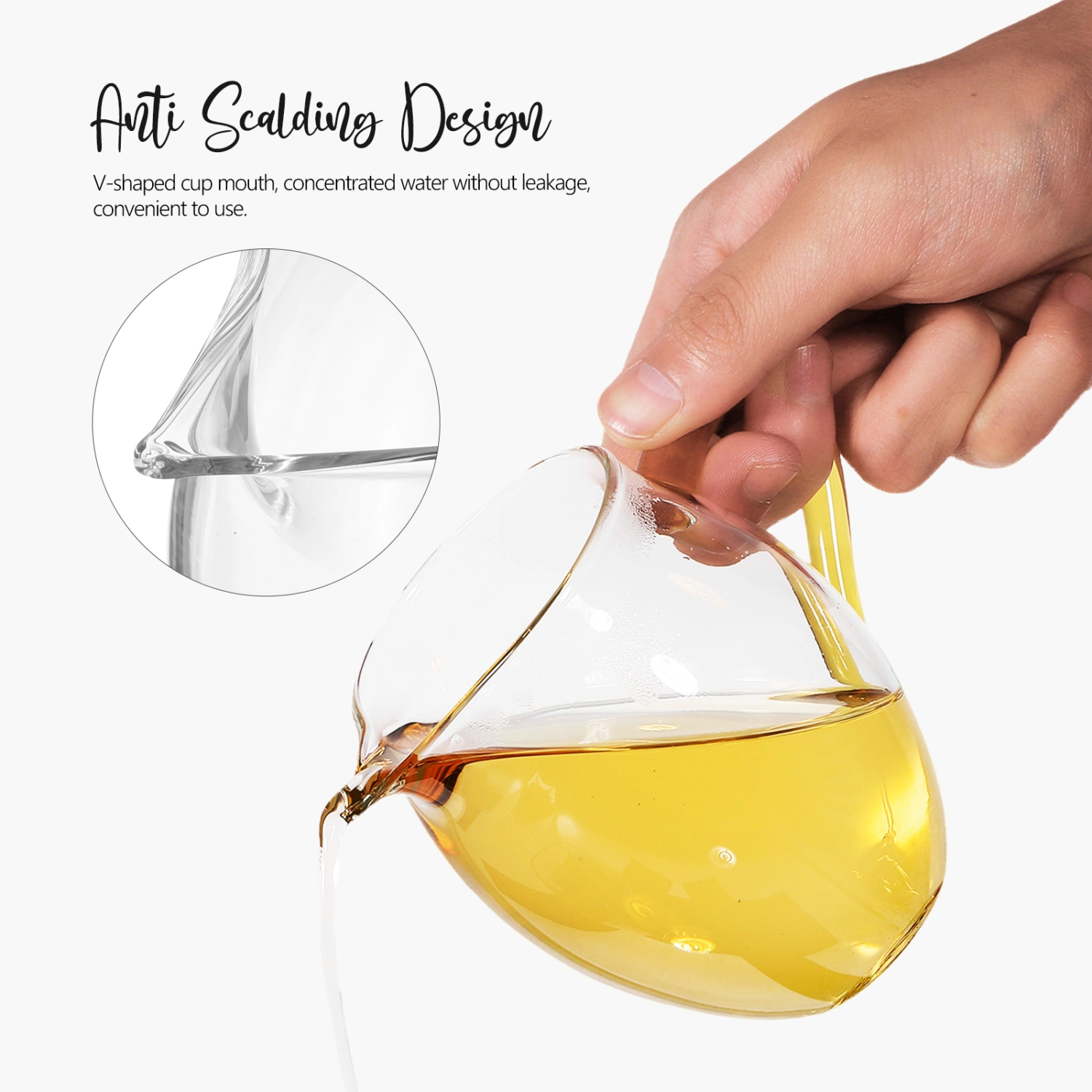 300ml Glass Tea Cup Clear Glass Pitcher Coffee Milk Creamer with Anti-scald Handle Kitchen Glassware