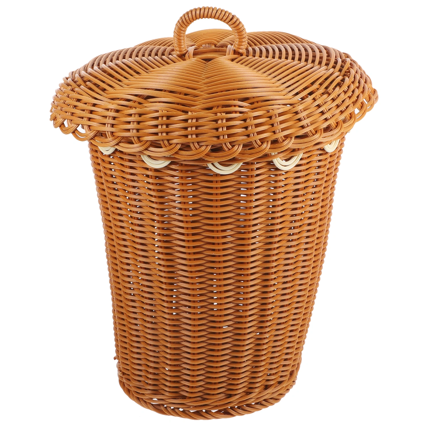 Woven Basket with Lid Imitation Rattan Trash Can Laundry Basket for Bathroom Kitchen