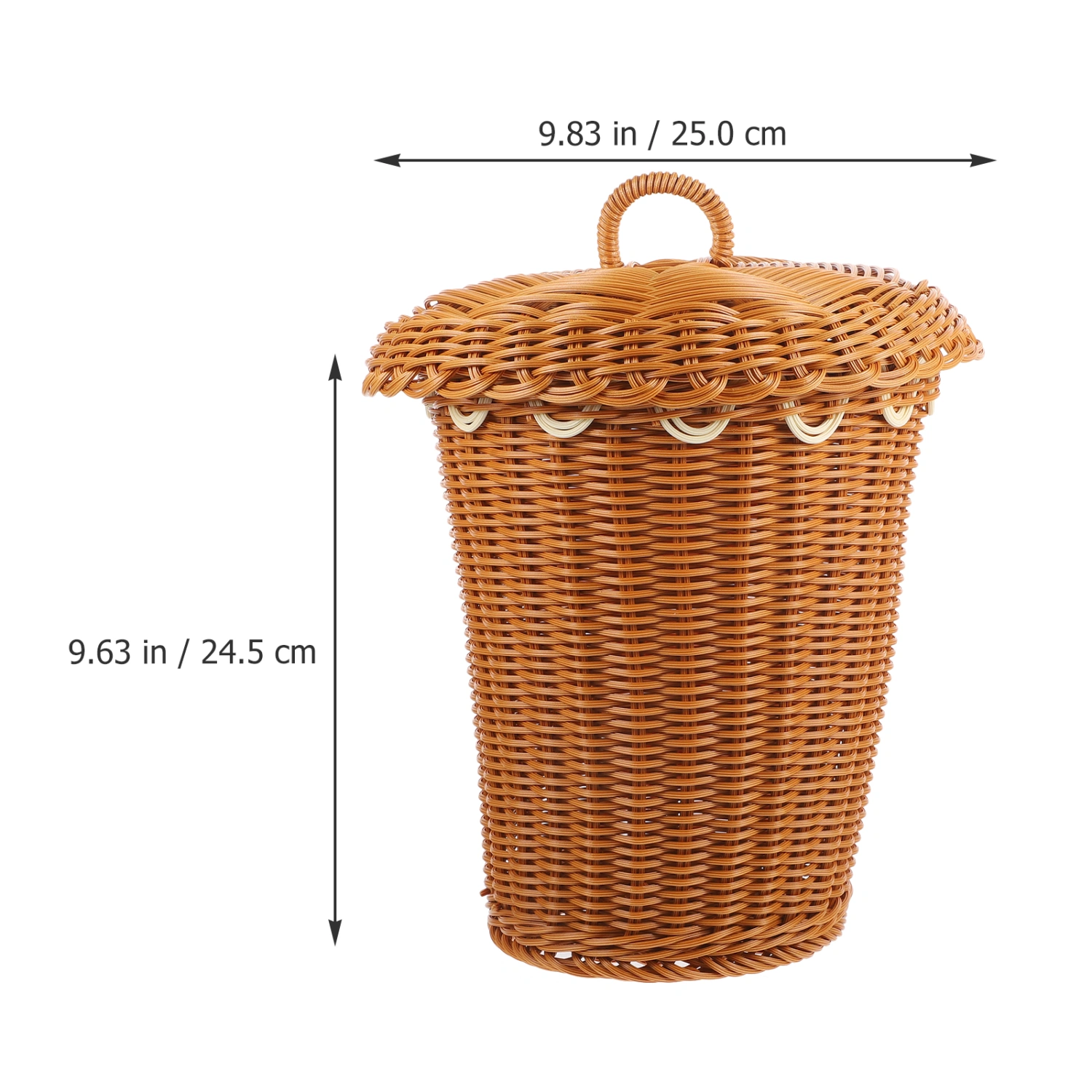 Woven Basket with Lid Imitation Rattan Trash Can Laundry Basket for Bathroom Kitchen