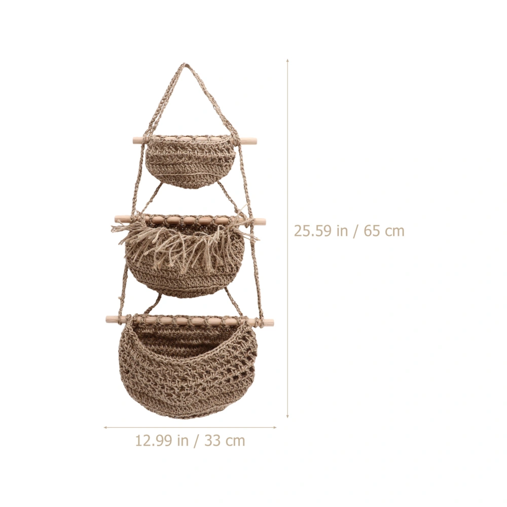 Hanging Produce Basket Hanging Basket Three-layer Fruit Hanging Basket Fruit Hammock Kitchen Basket