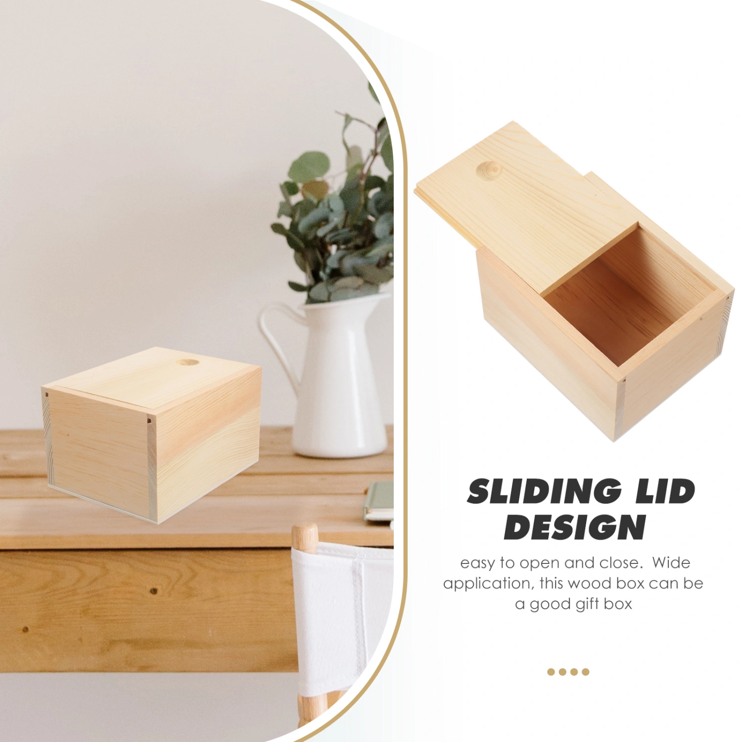 Wood Storage Box with Slide Lid Wooden Box Wood Box with Sliding Box for Home