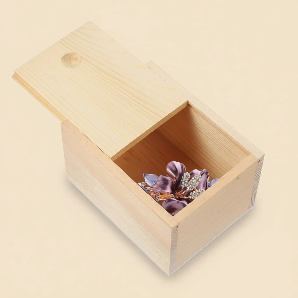 Wood Storage Box with Slide Lid Wooden Box Wood Box with Sliding Box for Home
